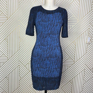 Whistles Navy Blue Silk Abstract Print‎ Sheath Dress Size US 4